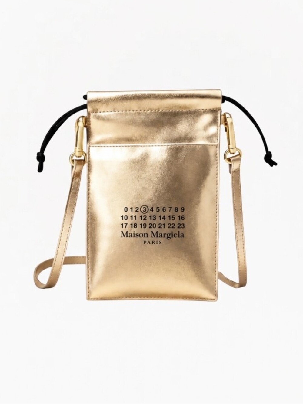 Maison Martin Margiela Gold Leather Metallic Crossbody Phone Pouch New